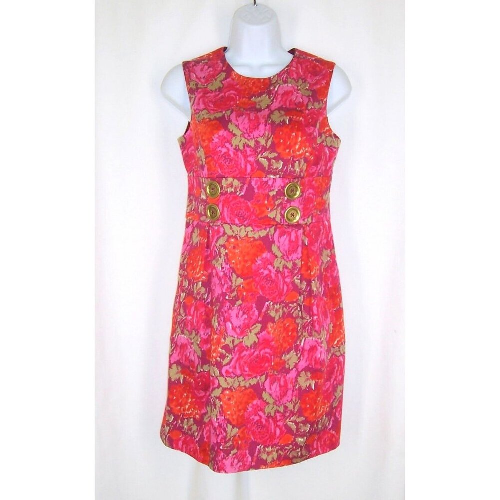 Michael Kors Pink Red Floral Shift Dress 4 Pockets Sleeveless Lined